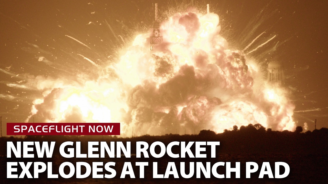 Blue Origin New Glenn rocket explodes during launch pad test at Cape Canaveral - YouTube