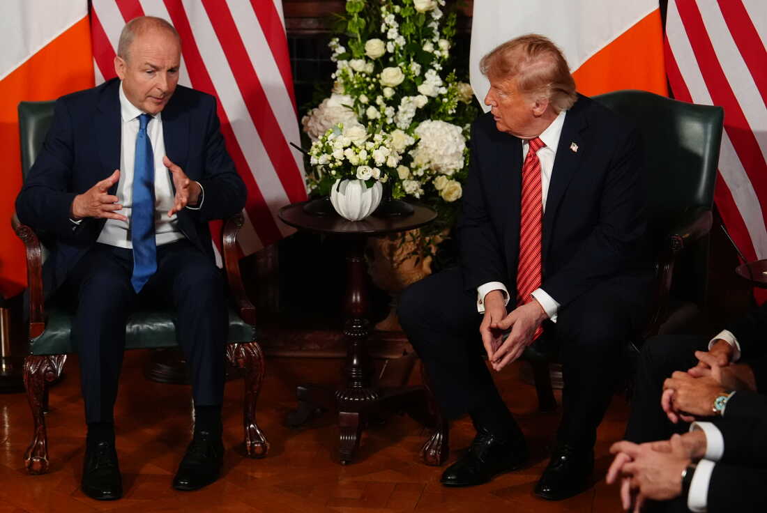 Ireland's Prime Minister Micheál Martin (left) and President Trump met Saturday at Farmleigh House in Dublin.