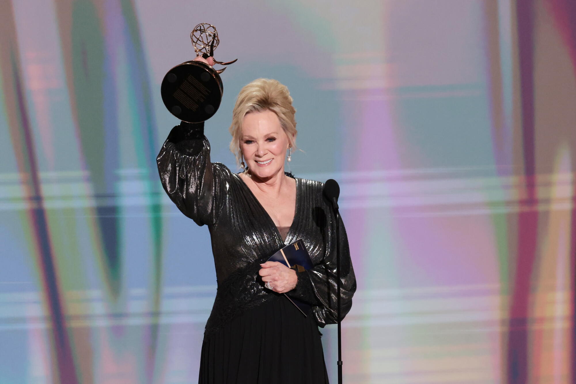 Jean Smart accepts her Emmy Award for lead actress in a comedy series for "Hacks" during the 78th Emmy Awards ceremony.