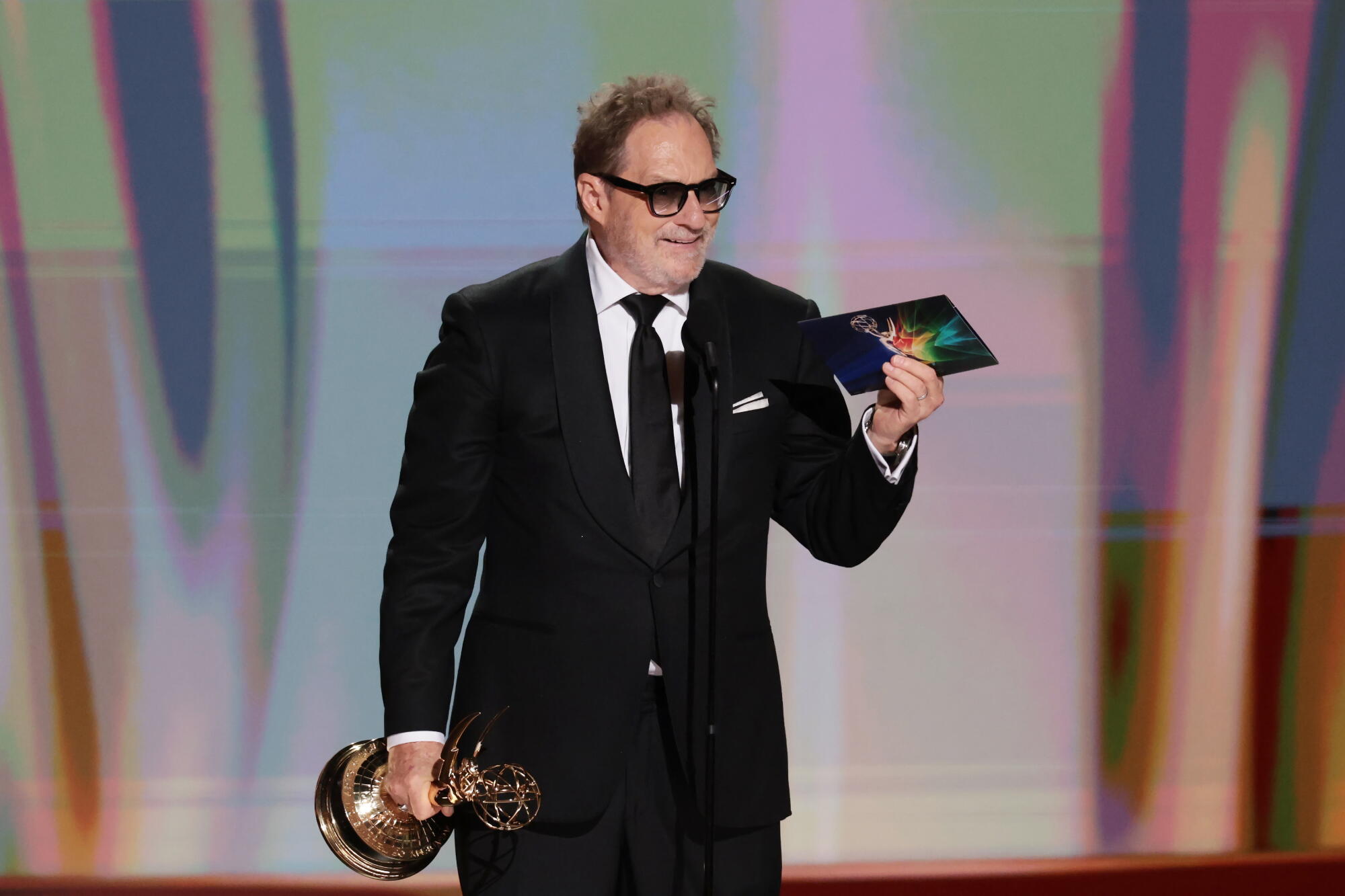 Stephen Root accepts his Emmy for supporting actor in a comedy series for "Widow's Bay" during the 78th Emmy Awards.