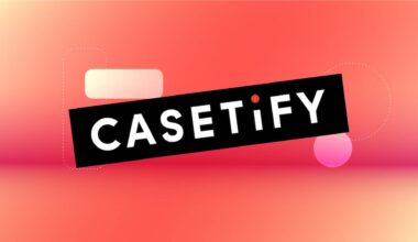 The Casetify logo against a red gradient CNET background.