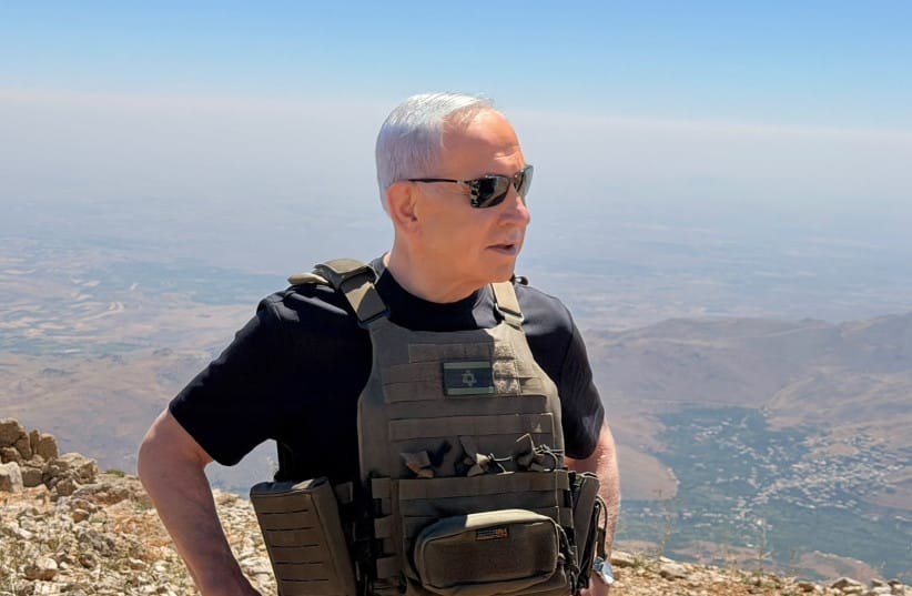 Prime Minister Netanyahu on Mount Hermon, overlooking Syria during a tour briefing him and the Defense Minister Israel Katz on the situation with Syria.