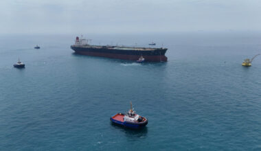 FILE PHOTO: Drone view of oil tanker HELGA berthed at one of Iraq's southern offshore oil terminals near Basra
