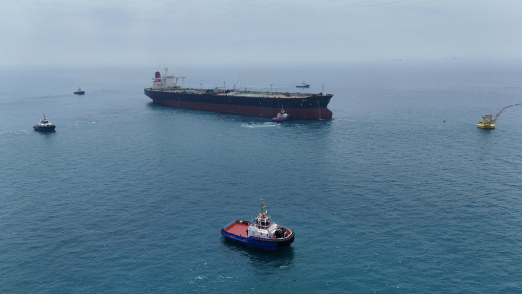 FILE PHOTO: Drone view of oil tanker HELGA berthed at one of Iraq's southern offshore oil terminals near Basra