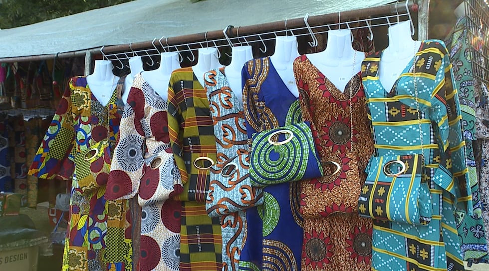 Beautiful dresses line one of the vendor's booth at the 36th annual African Street Festival.