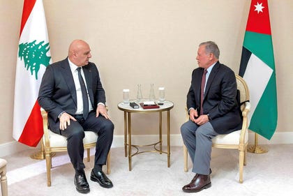 Jordan's King Abdullah II meeting with Lebanon's President Joseph Aoun in Paris on Wednesday. Credit: AFP/Jordanian Royal Hashemite Court Jordan's King Abdullah II meeting with Lebanon's President Joseph Aoun in Paris on Wednesday.
