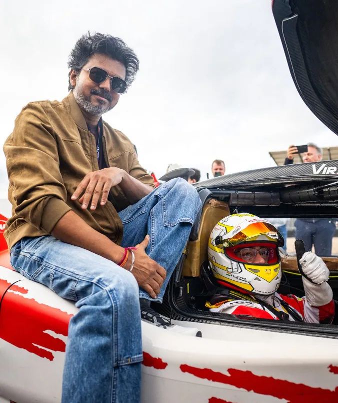 Vijay seen with Ajith ahead of latters race at Silverstone 