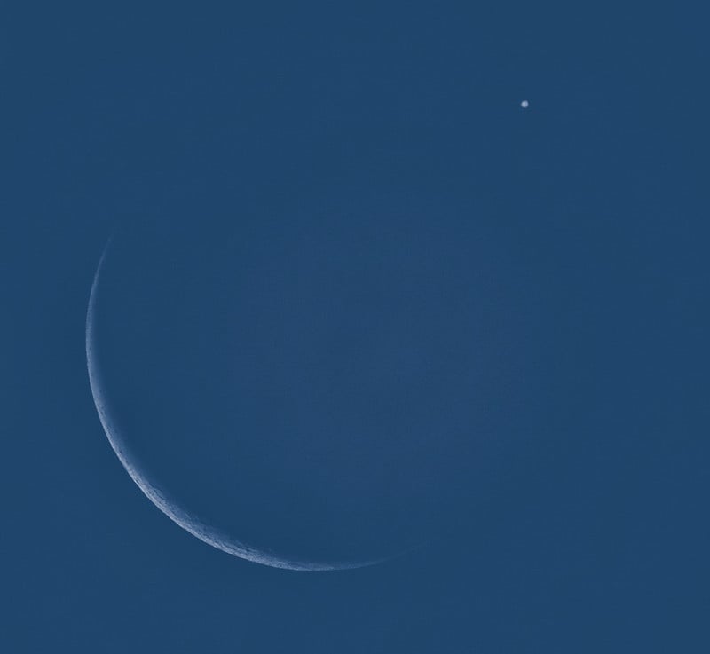The Moon meets Jupiter in the daytime sky on May 17th, 2023. Credit: Eliot Herman.