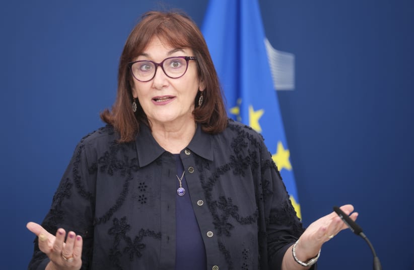 EU Commissioner for Mediterranean Dubravka Suica talks to media in the Berlaymont, the EU Commission headquarter on June 9, 2026 in Brussels, Belgium.