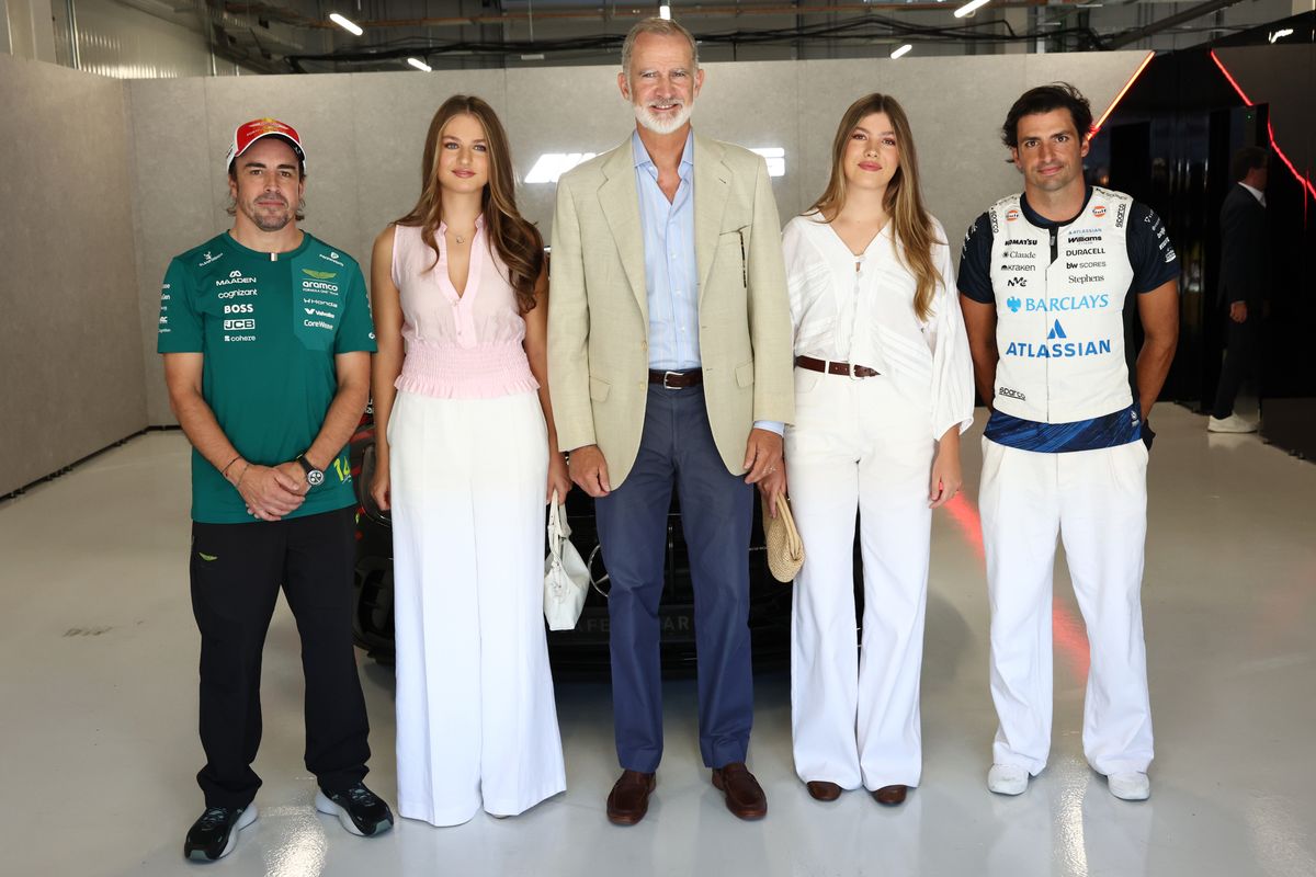 Spanish F1 drivers Fernando Alonso of Aston Martin and Carlos Sainz of Williams meet King Felipe, Princess Leonor and Infanta Sofía ahead of the Formula 1 Spanish Grand Prix in Madrid.