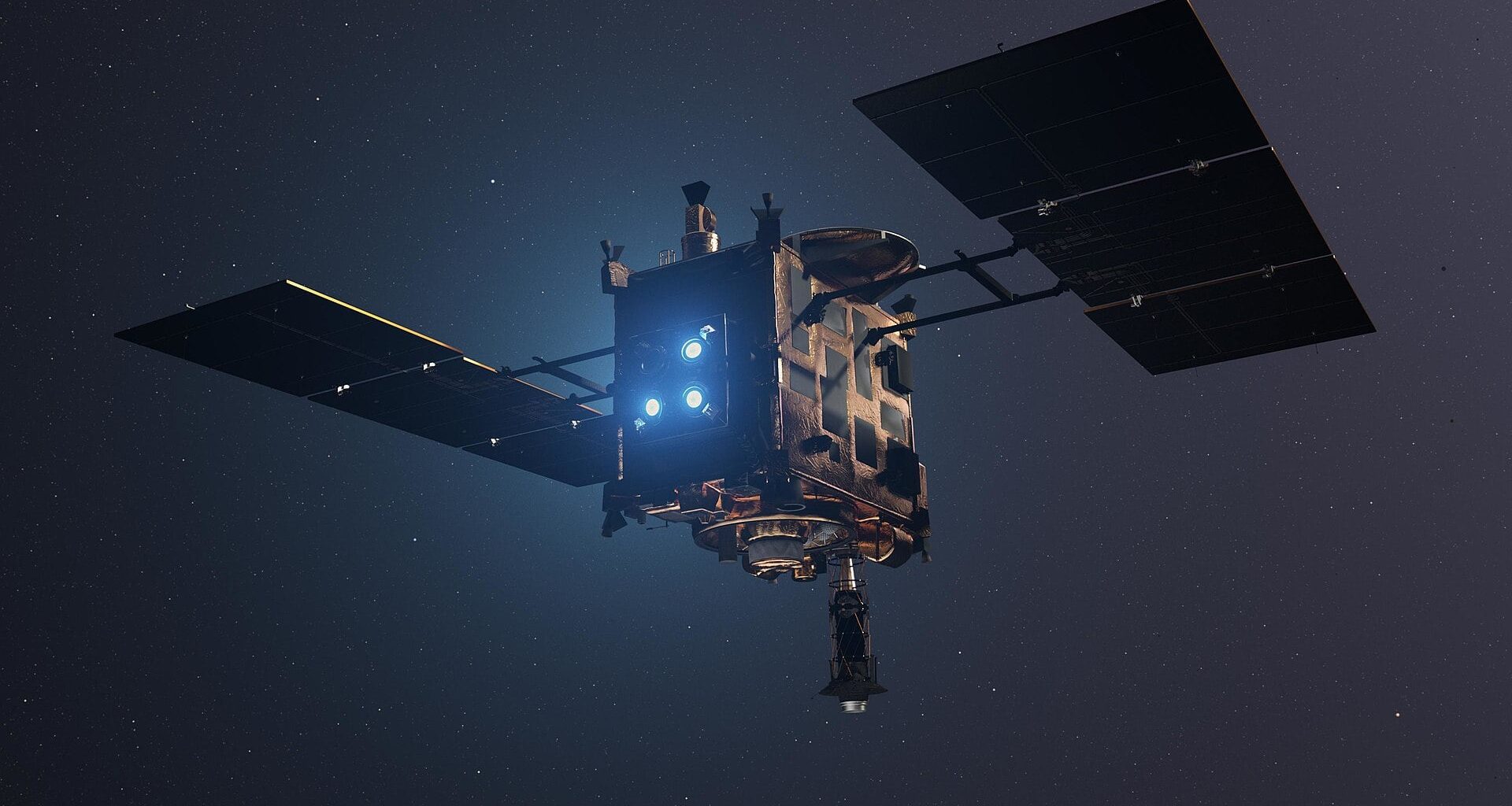 Artist's impression of Hayabusa2 firing its ion thrusters. Credit: DLR German Aerospace Center