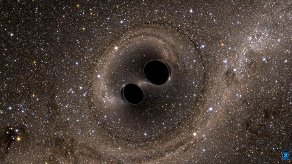 Simulation of a black hole merger (Illustration: LIGO Laboratory/Reuters) הדמיית מיזוג חורים שחורים
