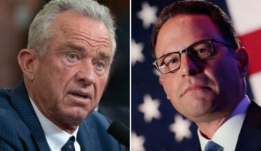 Health Secretary Robert F. Kennedy Jr., left, and Pennsylvania Gov. Josh Shapiro are at odds over two measles-related deaths reported by the state.