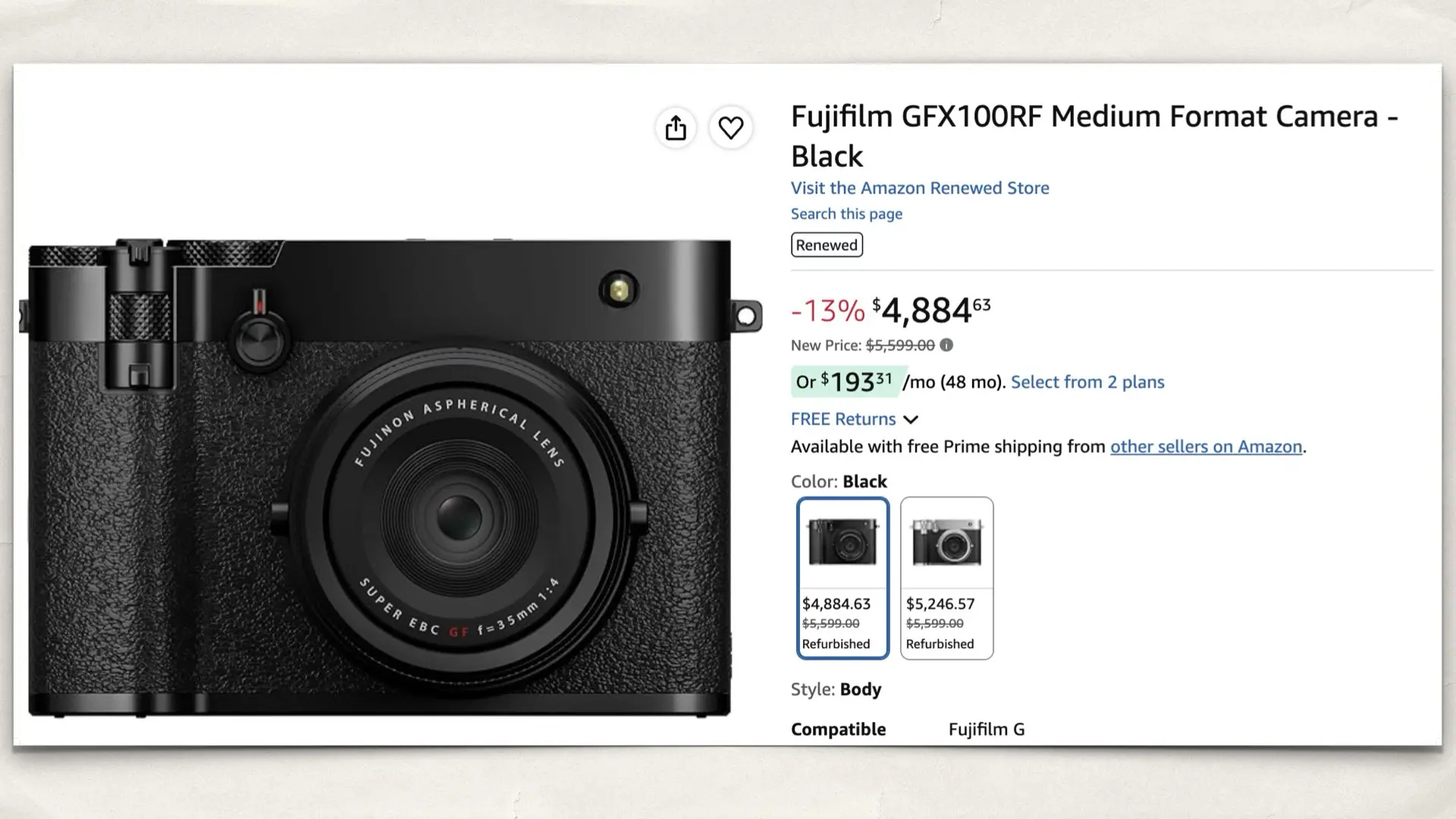 Fujifilm GFX100RF on Amazon
