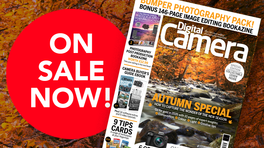 Front cover of issue 312 (October 2026) of Digital Camera World magazine and a red blob that reads 'On sale now!'