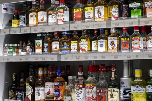 Small half and quarter bottles of spirits for sale in a corner shop off-licence on 27th June 2025 in Swansea, Wales, United Kingdom. Spirits are distilled alcohol in various forms, seen here as whiskey, rum and vodka. (photo by Mike Kemp/In Pictures via Getty Images)