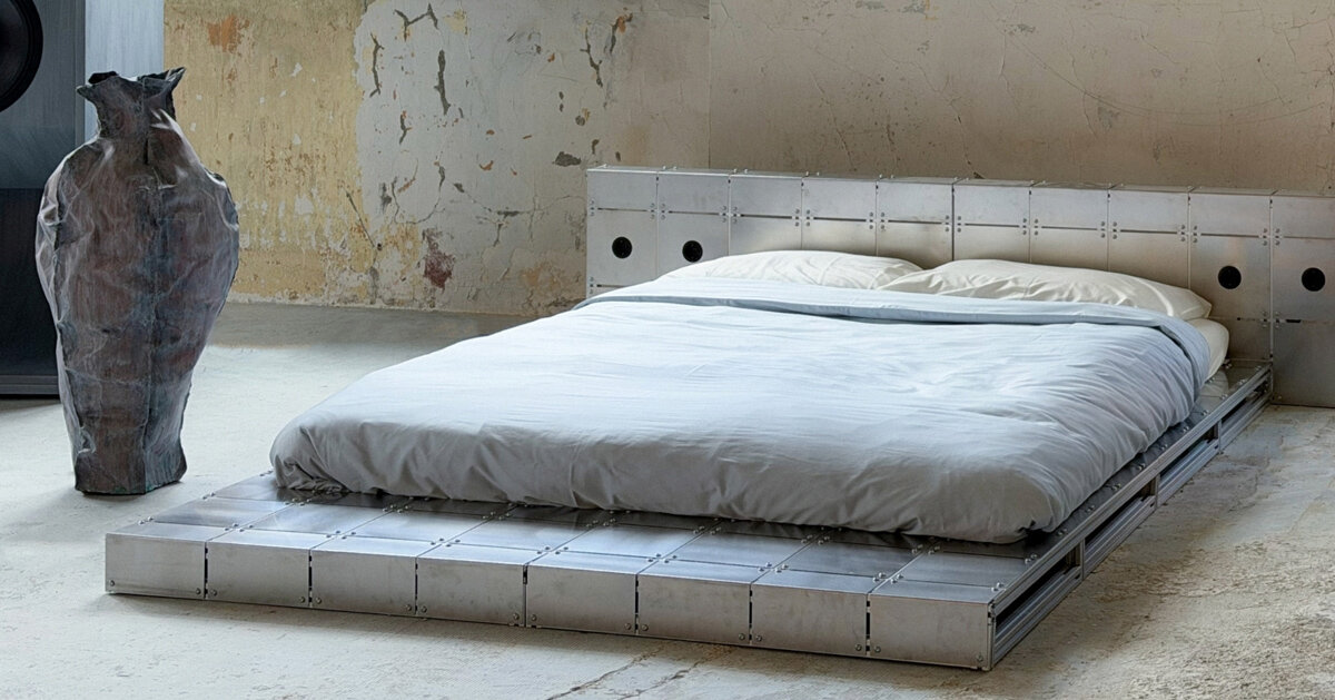 aluminum and steel shape platform architectural bed at paris design week