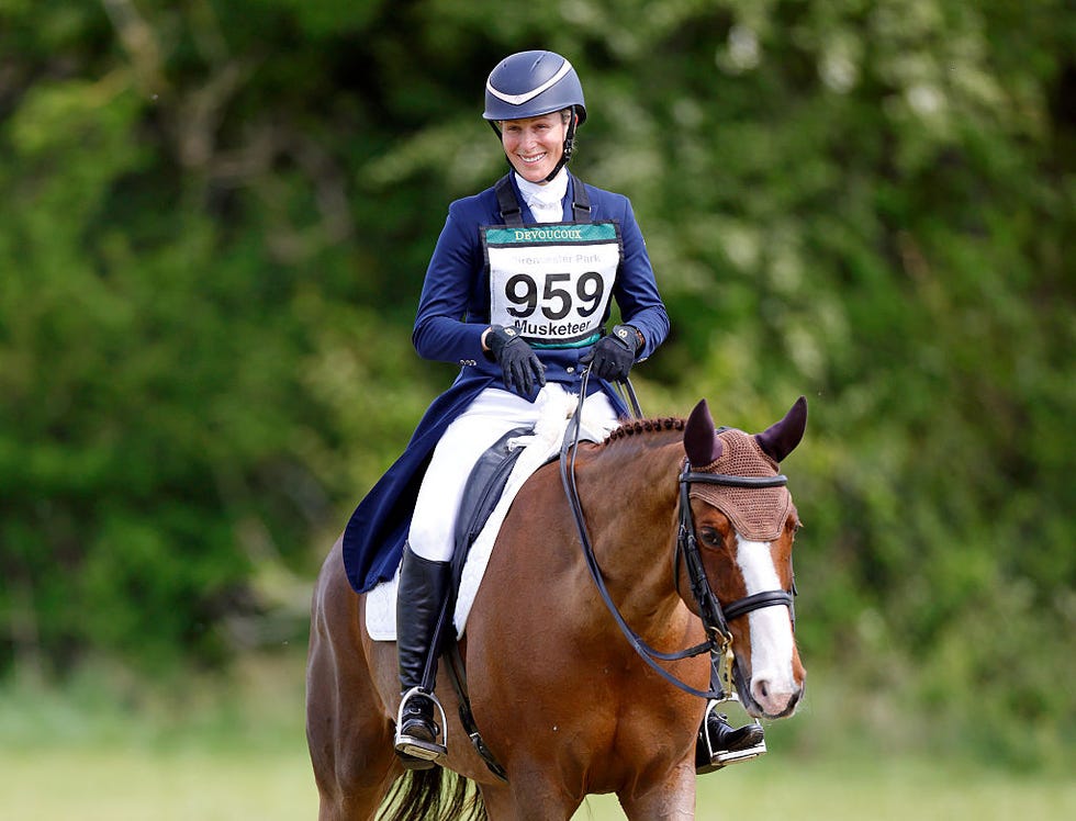 cirencester, united kingdom april 27: (embargoed for publication in uk newspapers until 24 hours after create date and time) zara tindall smiles after competing, on her horse class affair, in the dressage phase of the cirencester park horse trials on april 27, 2025 in cirencester, england. (photo by max mumby/indigo/getty images)