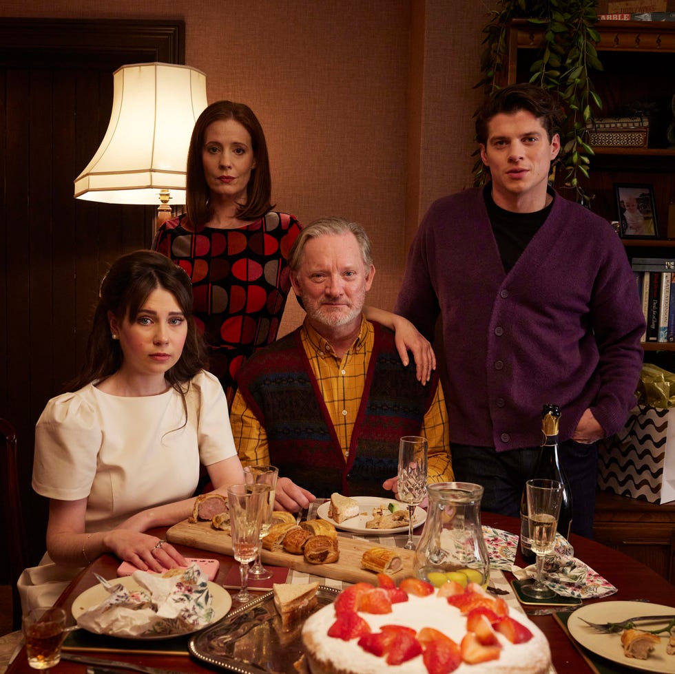 jenny walser (sally barrie), amy nuttall (carol crottie) standing, robert barrie (douglas henshall), lewis cope (kaden barrie) standing jenny walser (sally barrie), amy nuttall (carol crottie) standing, robert barrie (douglas henshall), lewis cope (kaden barrie) standing