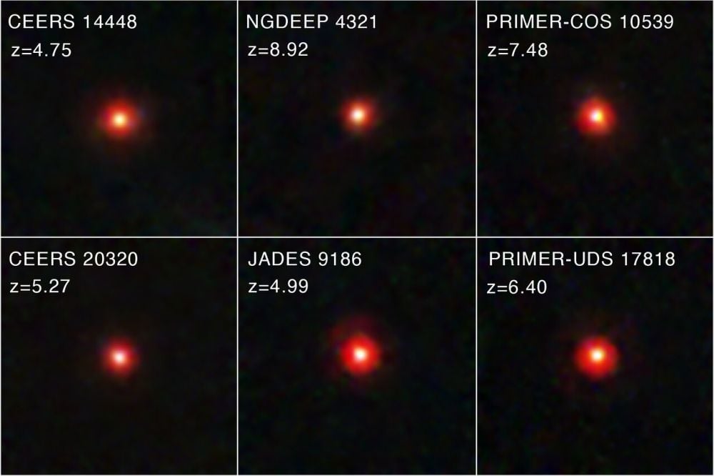 These panels show four of the JWST's Little Red Dots (LRD). Over 300 have been found, and they seem to exist between about 600 million and 1.6 billion years after the Big Bang. Are they the precursors to supermassive black holes? Image Credit: NASA, ESA, CSA, STScI, D. Kocevski (Colby College)