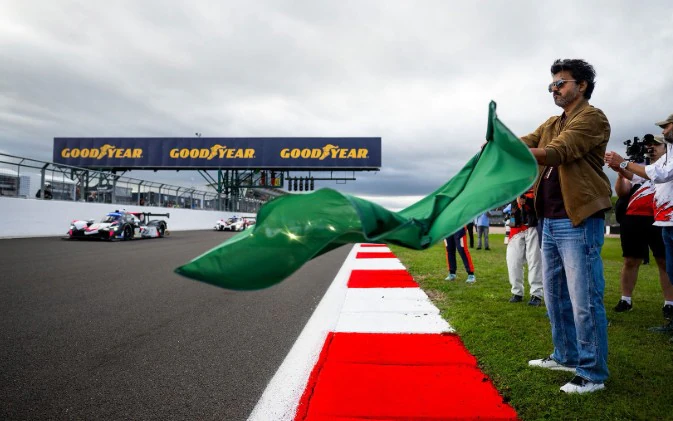 Vijay flags off the Silverstone racing event in which Ajith Kumar was competing
