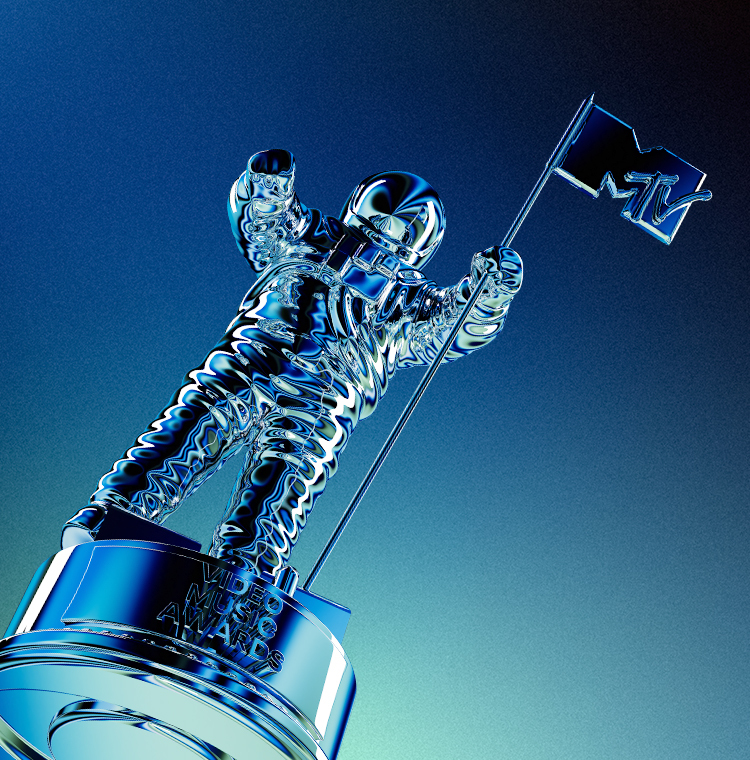 the mtv video music awards 'moonman' trophy floating in space