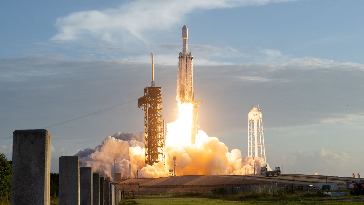 SpaceX Falcon Heavy rocket launches with NASA’S Nancy Grace Roman Space Telescope onboard from Launch Complex 39A, Sunday, Aug. 30, 2026, at NASA’s Kennedy Space Center in Florida.