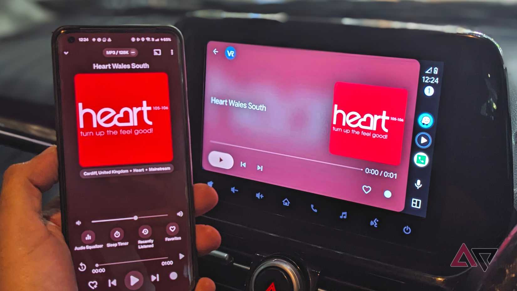 vRadio app playing a radtio station in Android Auto