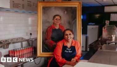Barnsley chip shop owner honoured with painting by royal artist - BBC
