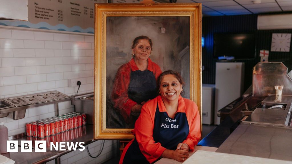 Barnsley chip shop owner honoured with painting by royal artist - BBC