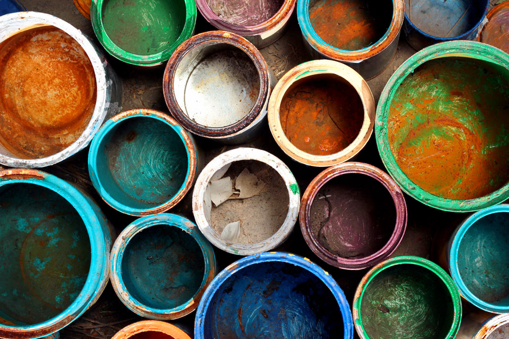 Old dirty metal paint cans