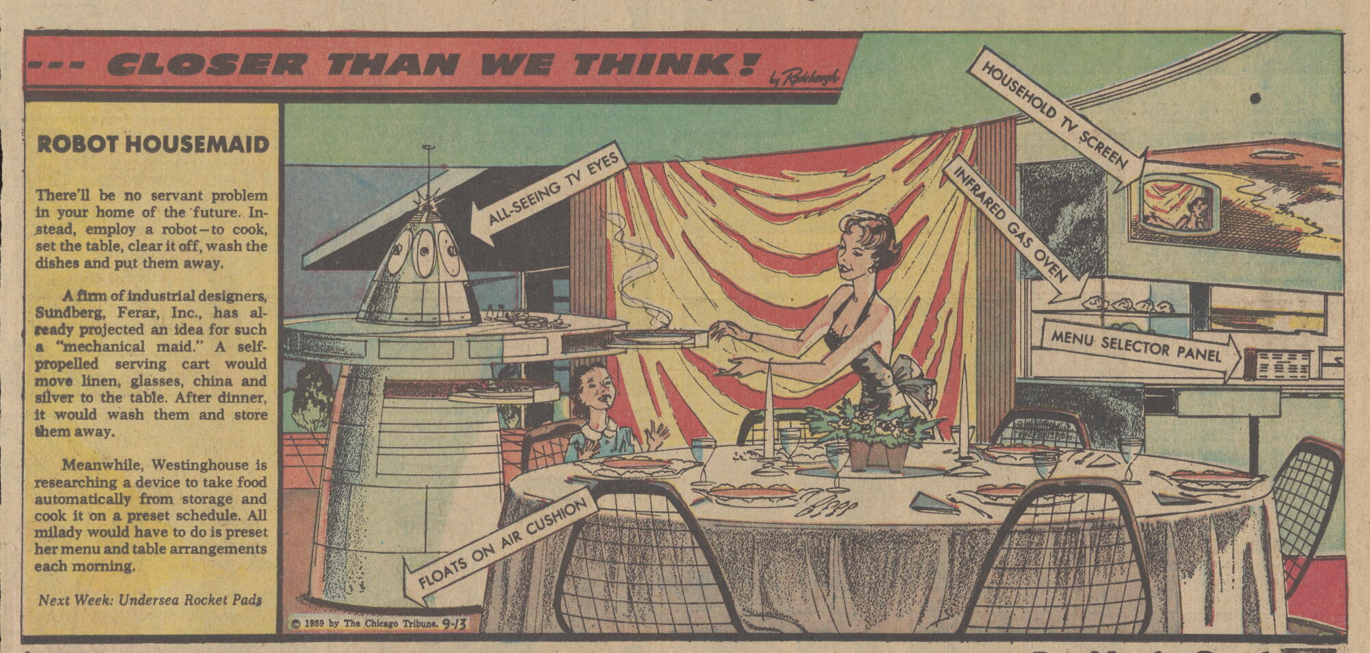 Arthur Radebaugh, "Closer Than We Think! Robot Housemaid," 1959.
