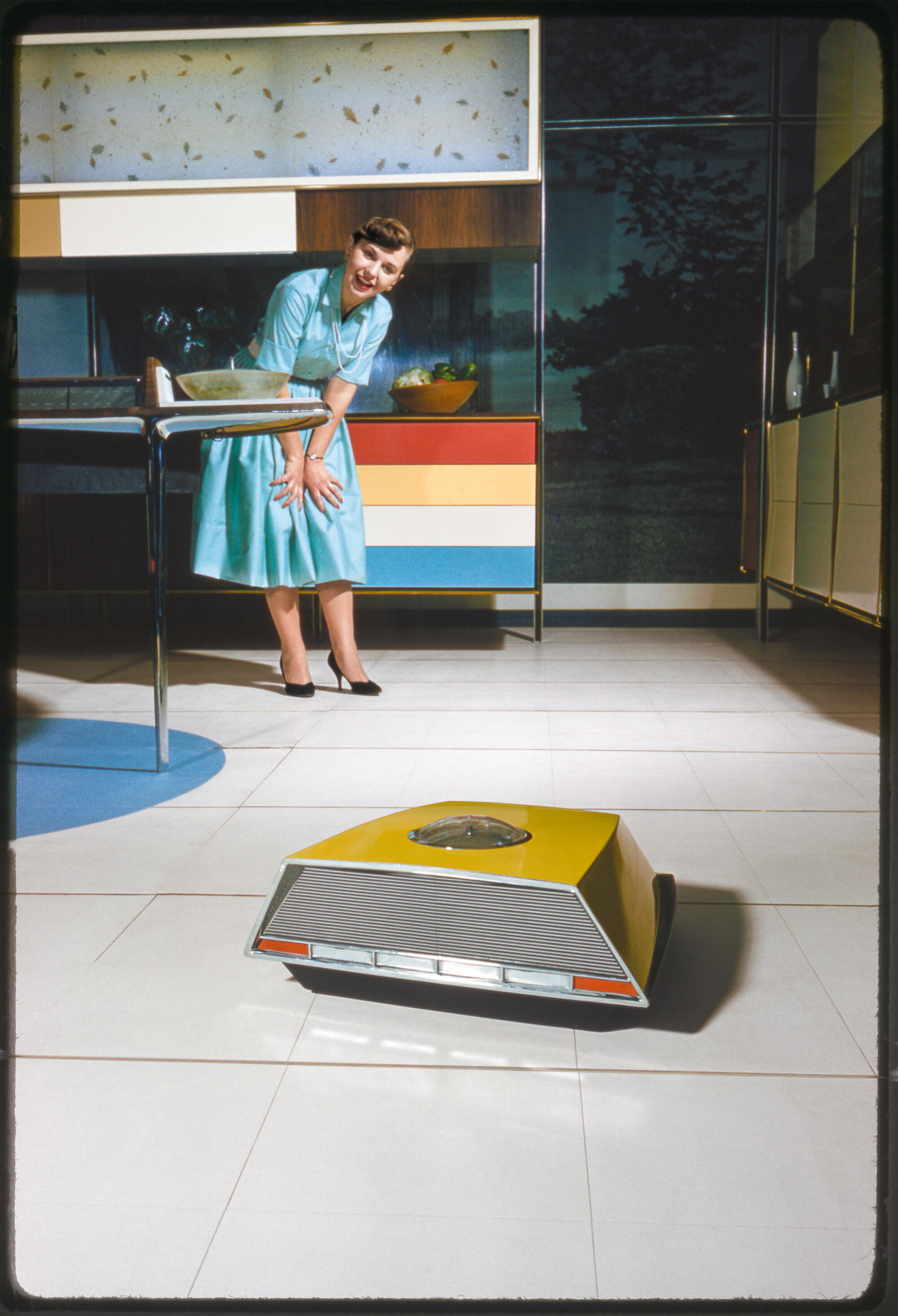 Bob Lerner for LOOK Magazine, Anne Anderson in RCA Whirlpool Miracle Kitchen, 1959, kitchen designed 1956.