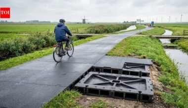 Dutch engineers replaced a bike path with hollow panels made from recycled plastic; after 1 million rides, the trial reported 50–70% lower carbon emissions, and rain storage stayed below half capacity | World News