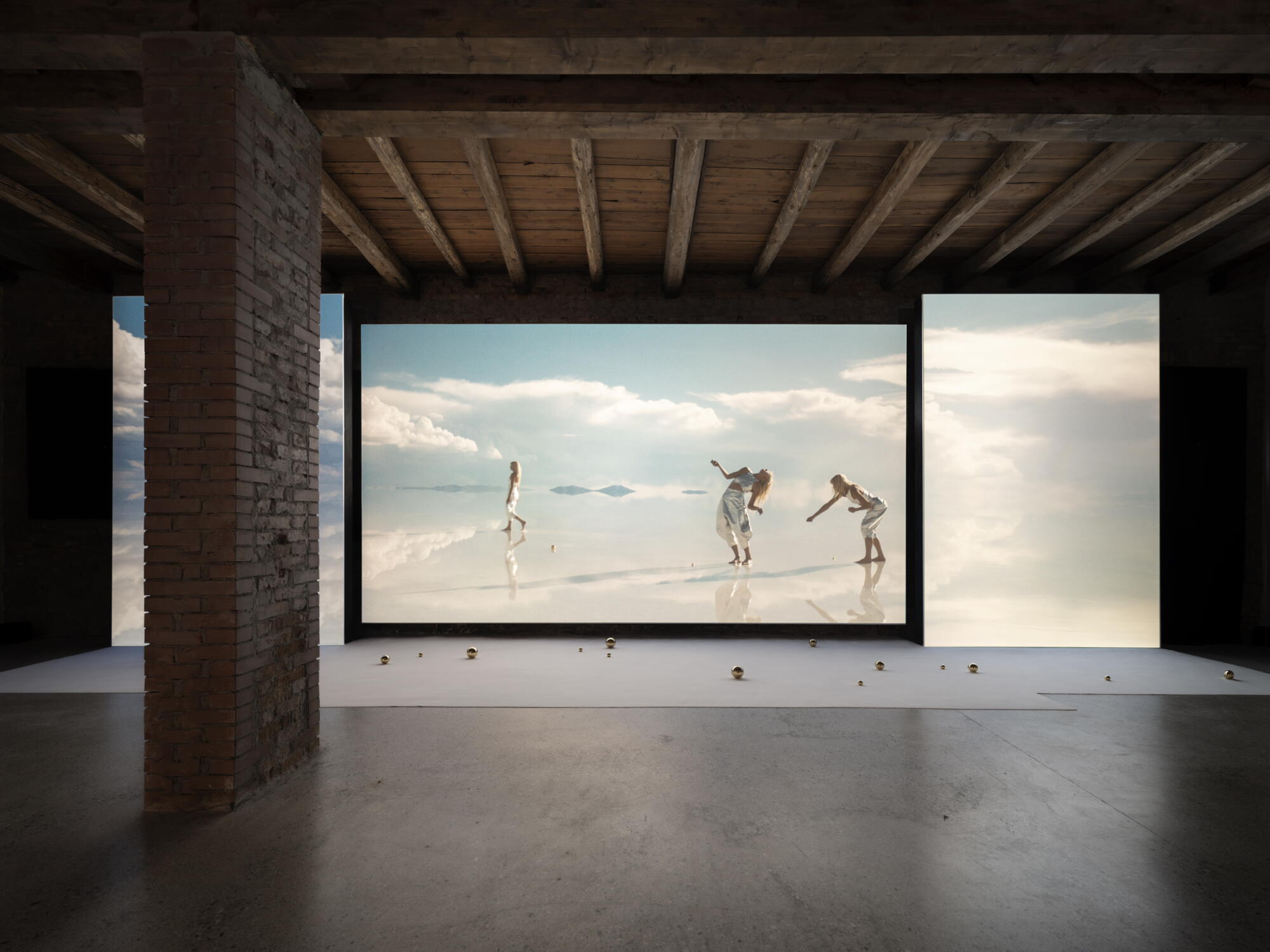 A video installation in an airy room.
