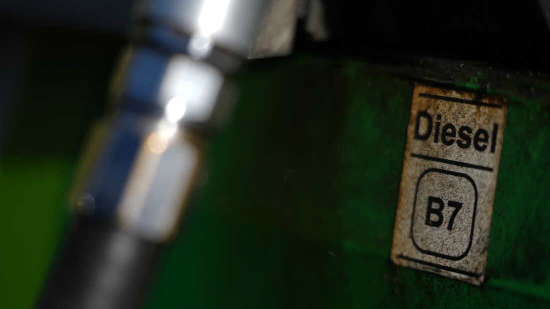 A B7 label is pictured on a diesel fuel pump at a BP petrol station in Tunbridge Wells.
