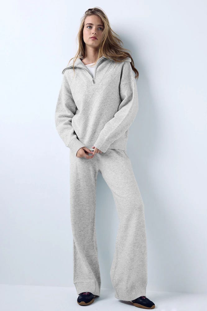 Grey Knitted Wide Leg Joggers