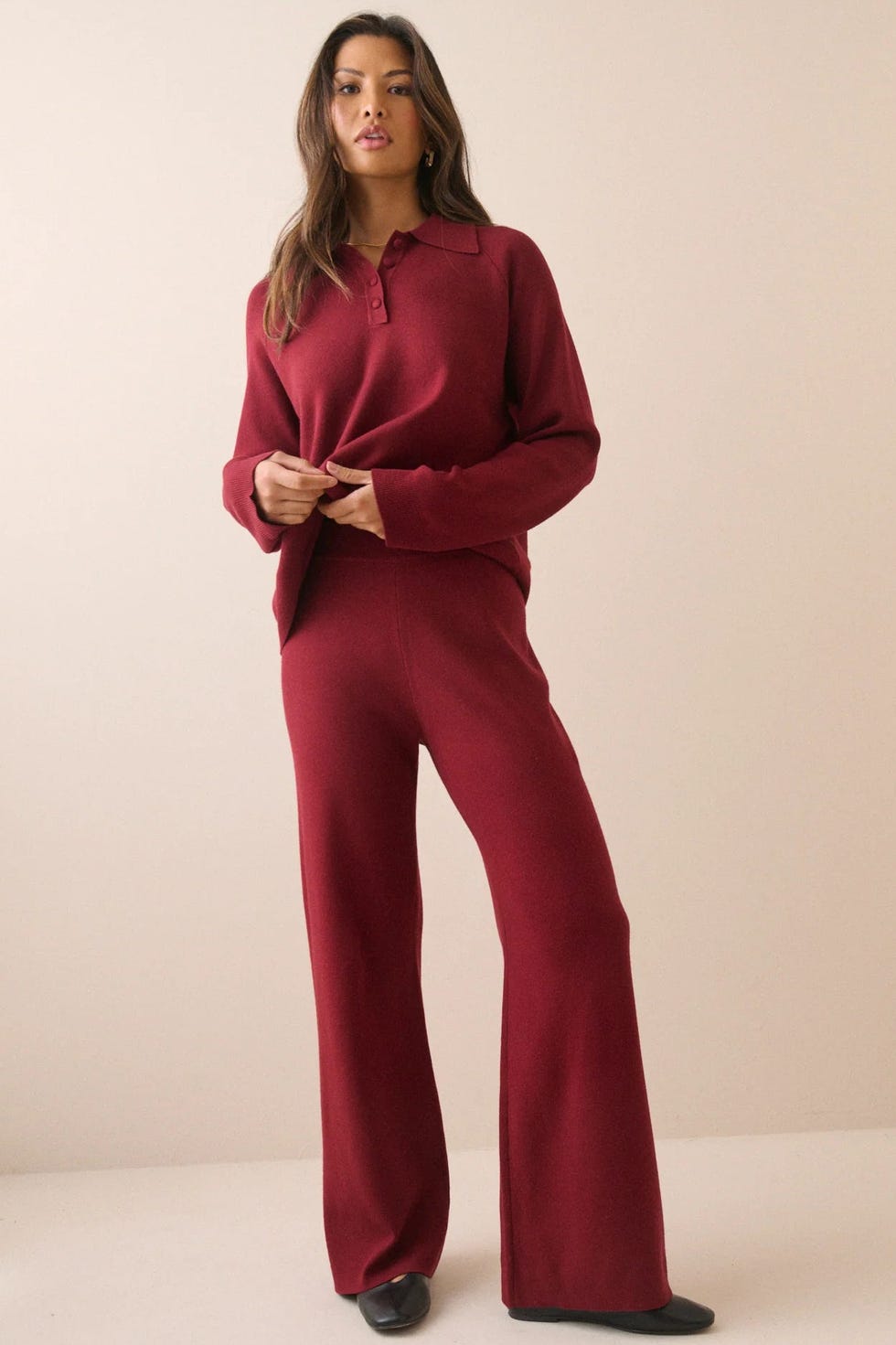Red Knitted Straight Leg Trousers