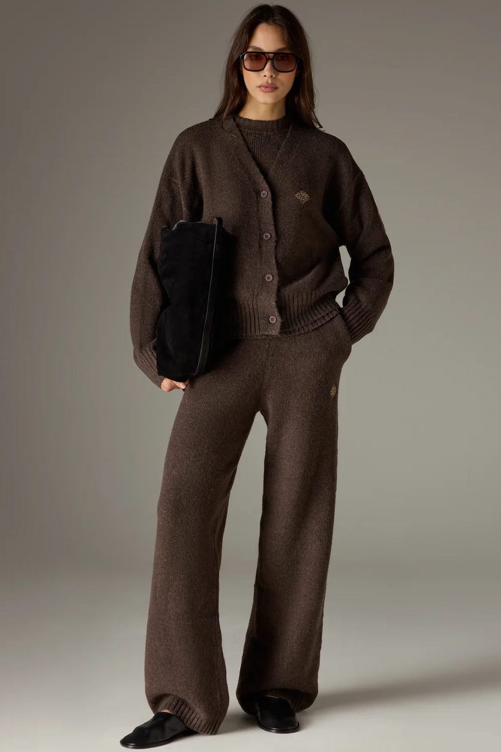 Fluffy Knit Emblem Embroidered Jogger