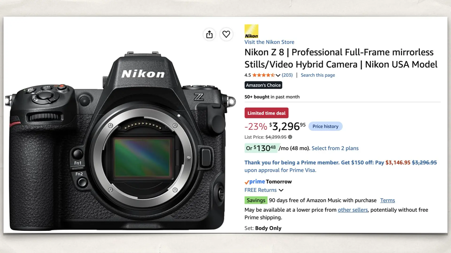 The Nikon Z 8 on Amazon