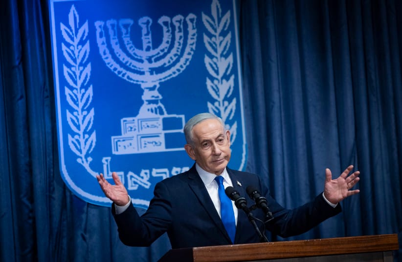 Prime Minister Benjamin Netanyahu attends a reception marking the opening of the Colombian Embassy in Jerusalem, held at the Israeli Ministry of Foreign Affairs in Jerusalem, October 14, 2026.