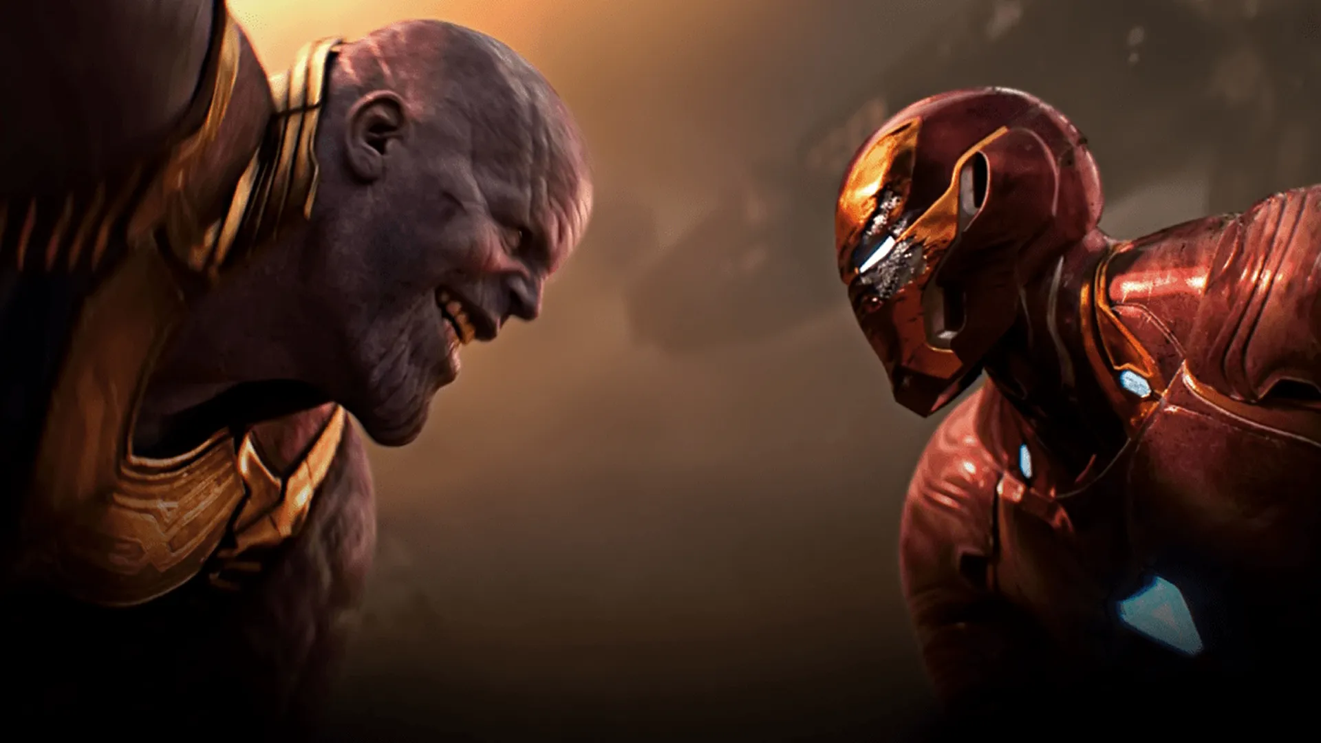 Thanos and Iron-Man face off on Titan.