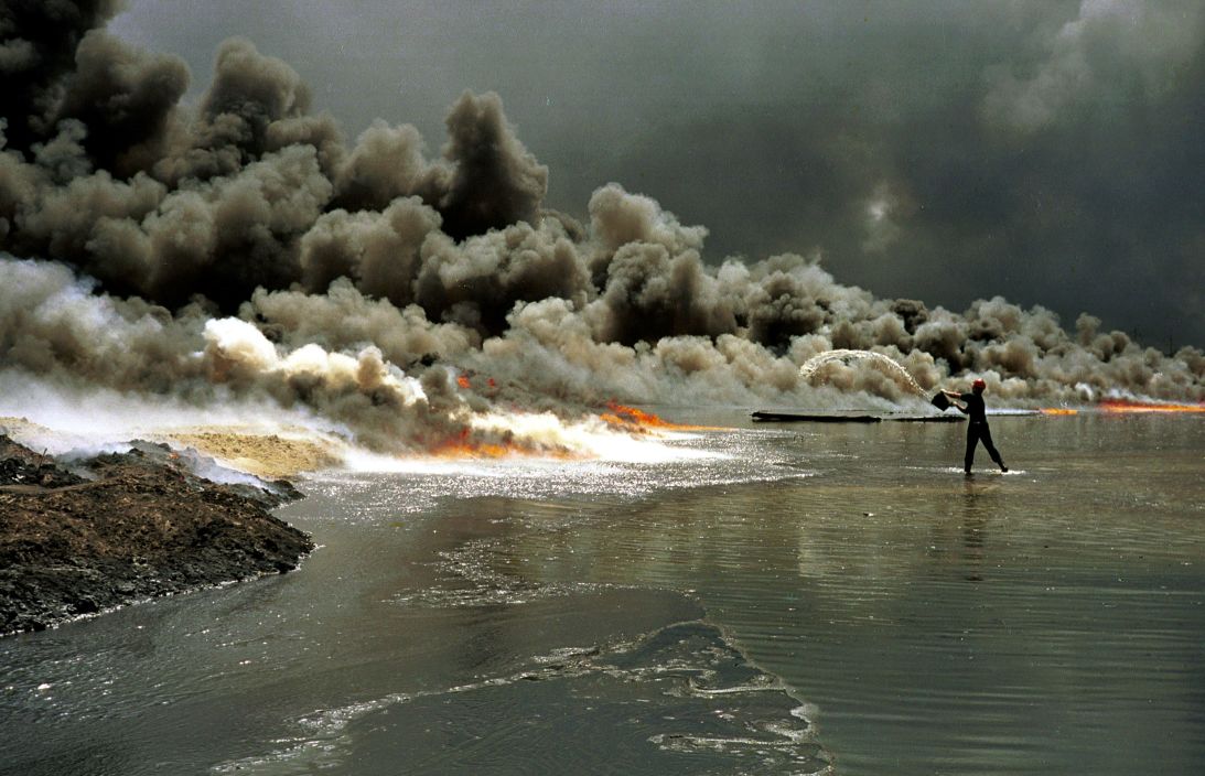 An oil well fire at the Greater Burhan oil field in Kuwait, in August 9, 1991.