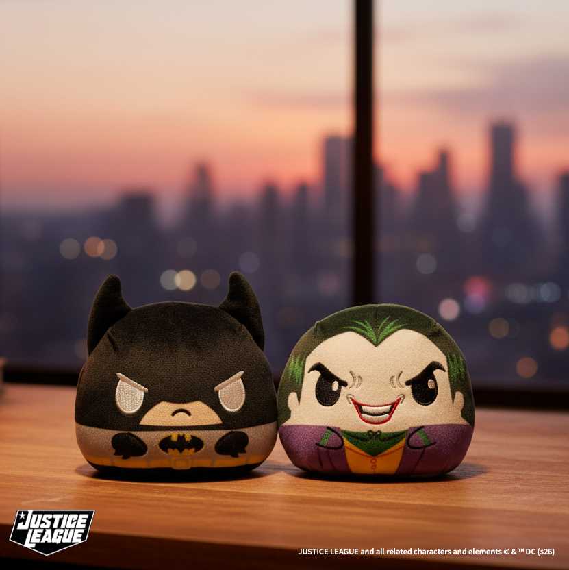 TeeTurtle's Justice League Reversible Plush collection includesBatman/Joker, Clark Kent/Superman, Supergirl/Krypto, and Wonder Woman/Cheetah.
