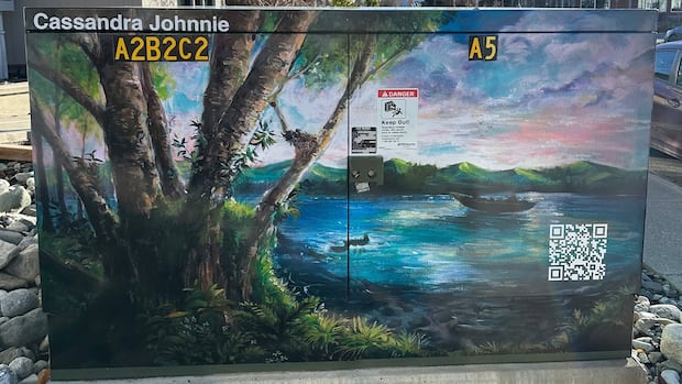 Pelly Crossing, Yukon, artist's paintings spruce up utility box in downtown Whitehorse