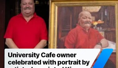 University Cafe owner celebrated with portrait by artist who painted King Charles - YouTube