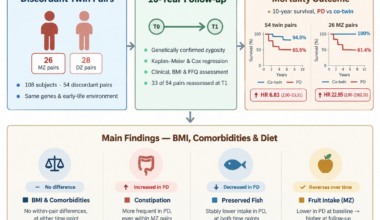Study: Twins Discordant for Parkinson’s Disease: A 10-Year Longitudinal Follow-Up of Mortality, Clinical and Lifestyle Features, Nutritional Status, and Dietary Habits