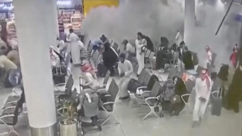 CCTV footage shows people reacting to an attack on Abha International Airport, in Abha, Asir Province, Saudi Arabia, in this screengrab from a handout video released October 15, 2026. Photograph: SAUDI TV/Handout via Reuters