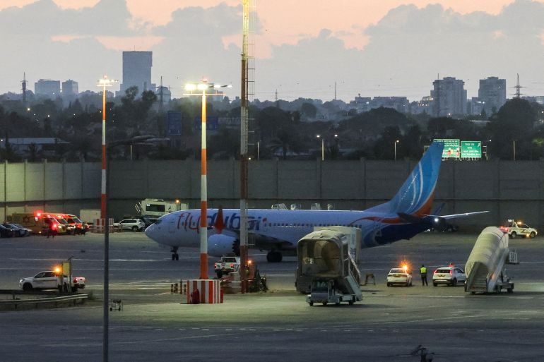 A plane, carrying passengers who were on the FlyDubai aircraft bound for Israel from the United Arab Emirates, which was diverted to Saudi Arabia following an emergency signal, on the tarmac as it arrives at the Ben Gurion International Airport, in Lod, near Tel Aviv, Israel, September 30, 2026 [Ammar Awad/Reuters]