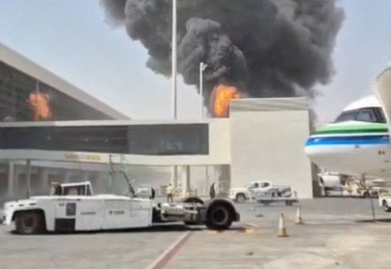 Smoke and flames rise from King Khalid Airport, after Yemen's Iran-backed Houthis said they attacked the airport, in Riyadh, Saudi Arabia, October 8, 2026, in this screengrab obtained from a social media video [Reuters]